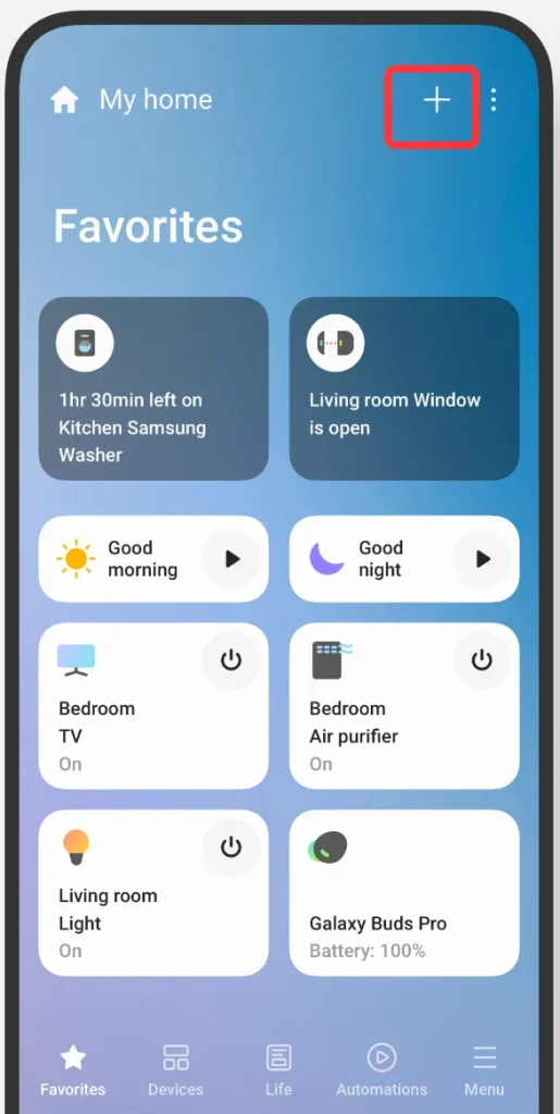 add button on SmartThings app
