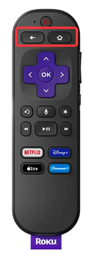 locate the Home and Back buttons on the Roku voice remote