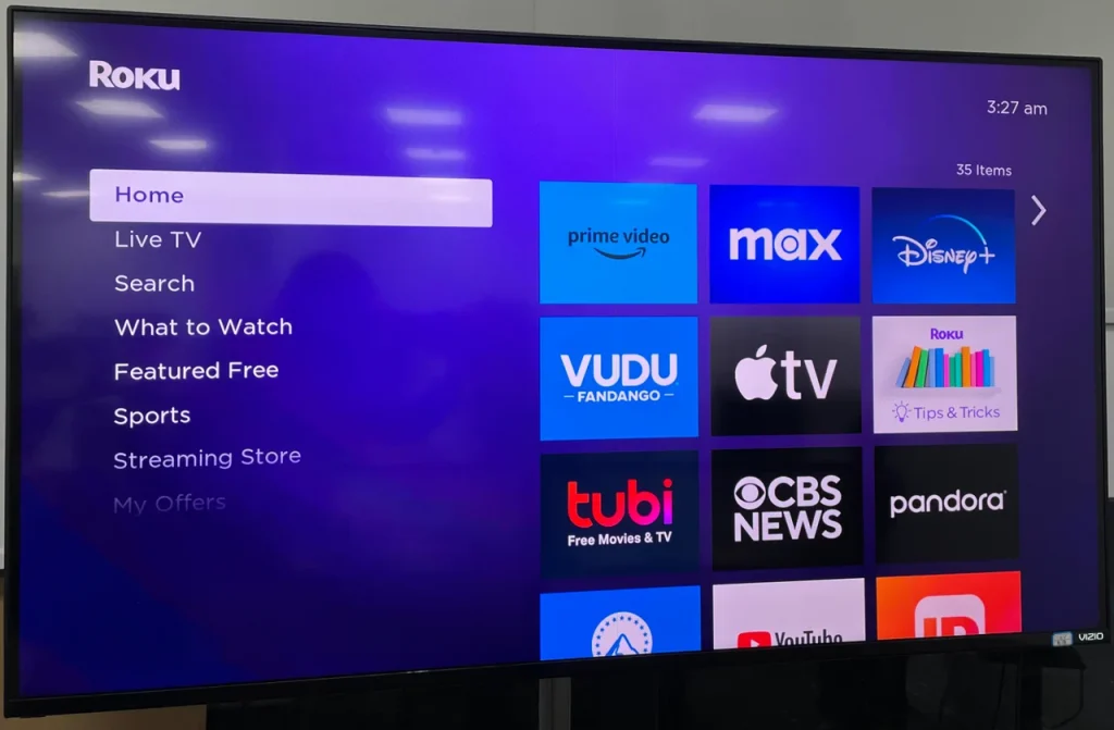 the home page of Roku TV