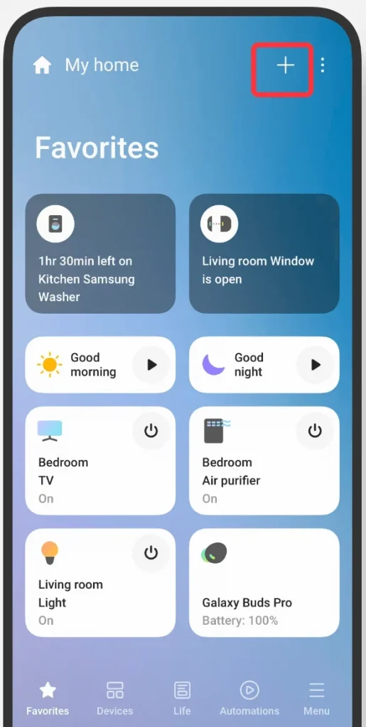 SmartThings app interface