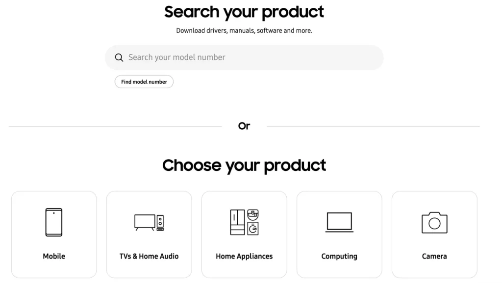 search your model number on Samsung Support