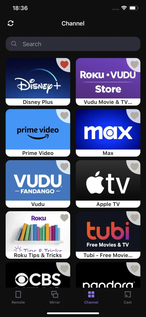 lauch all channels on BoostVision's Roku TV Remote app