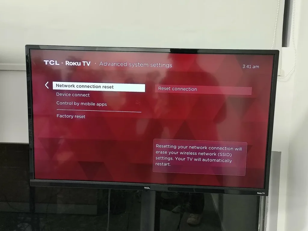 choose Reset connection on Roku screen