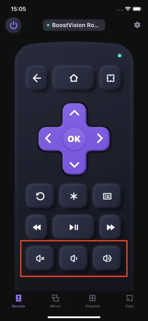 control volume with a Roku TV remote app