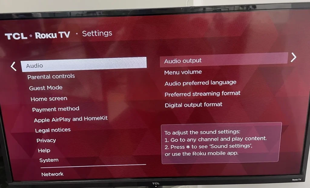 audio output settings on Roku TV 