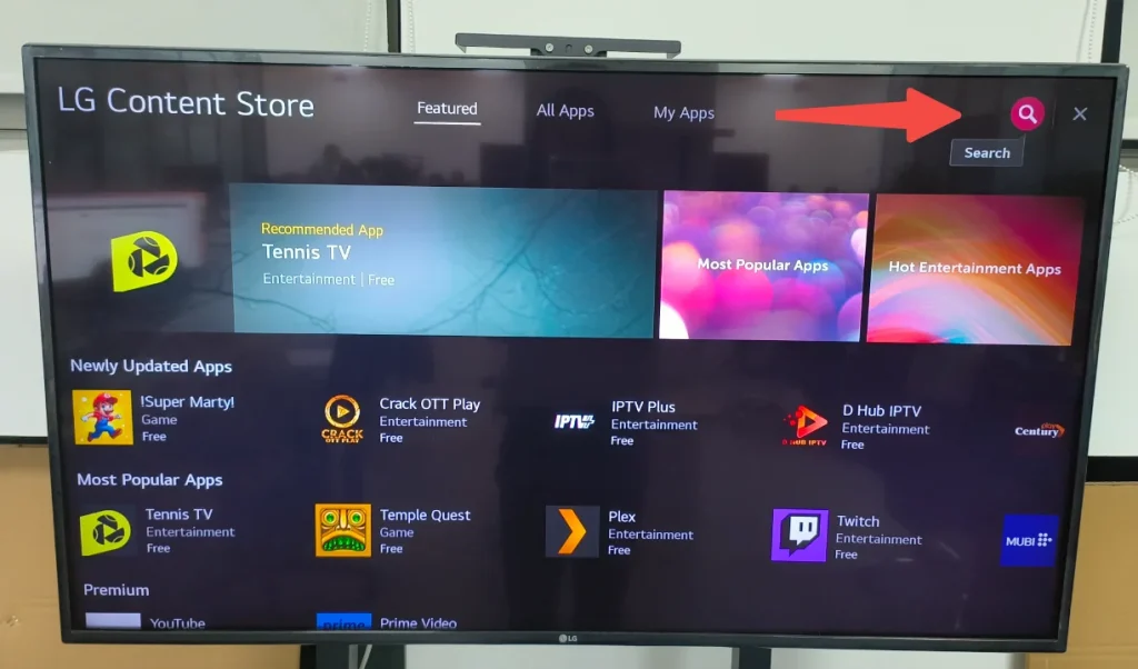 find the search icon on the TV screen