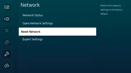 choose the Reset Network option on Samsung TV