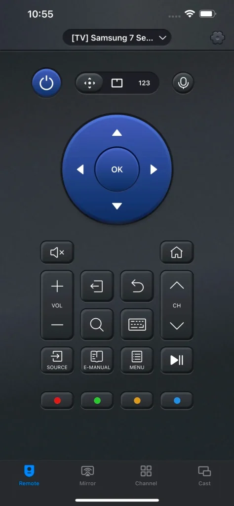 the main interface of a universal TV remote app