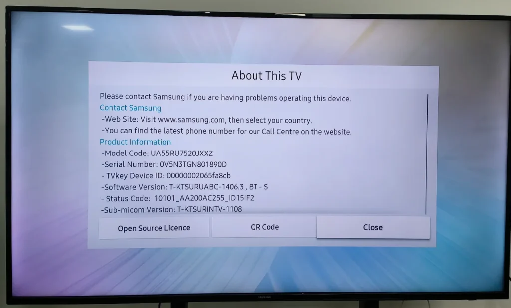 find the model number on the Samsung TV