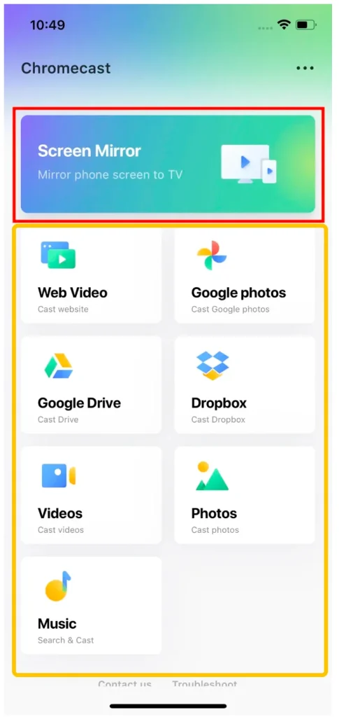 choose Scree Mirroring or Media Casting