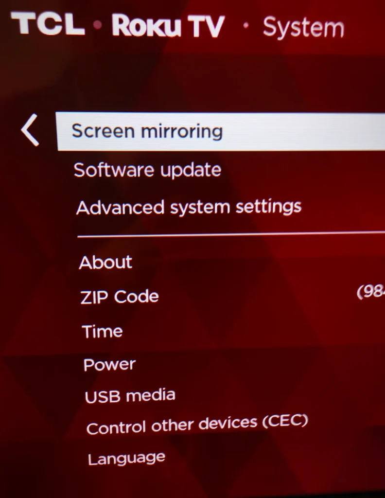 Roku TV Screen Mirroring Setting