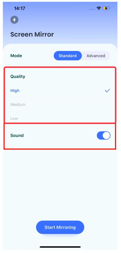 choose the streaming quality and whether to play sound