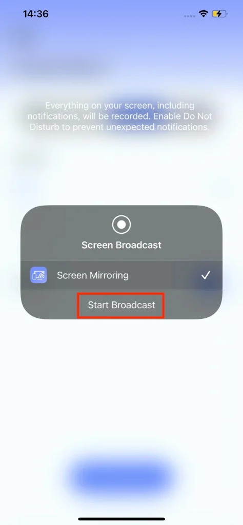 click the Start Broadcast option