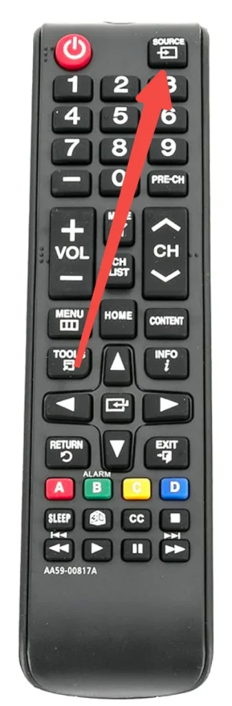 locate the Input button on the Samsung TV remote