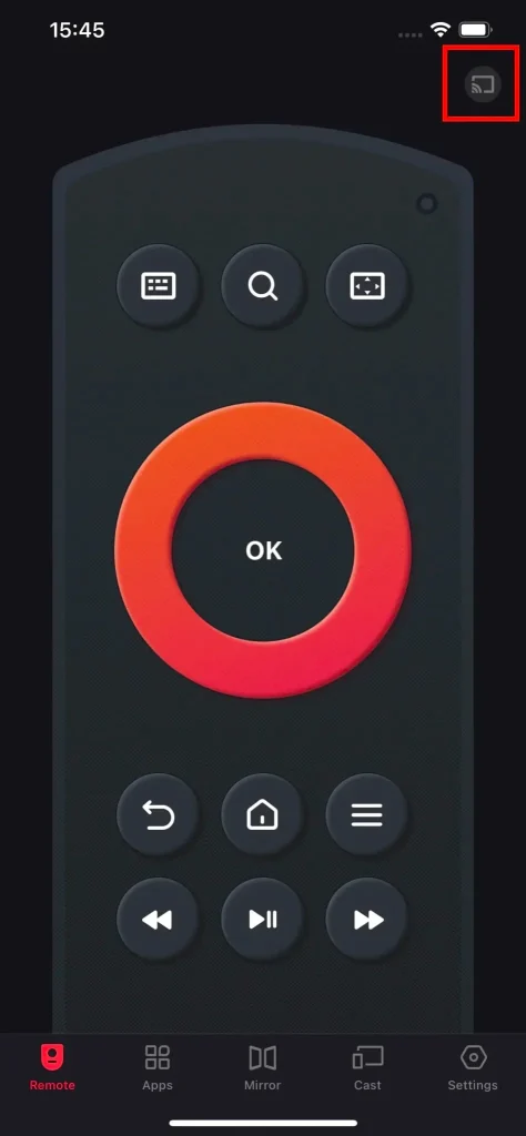 click the connection icon on the Firestick remote app