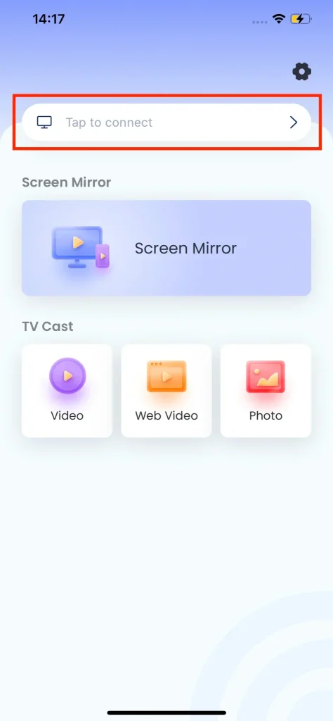 click the Tap to connect zone on the screen mirroring app