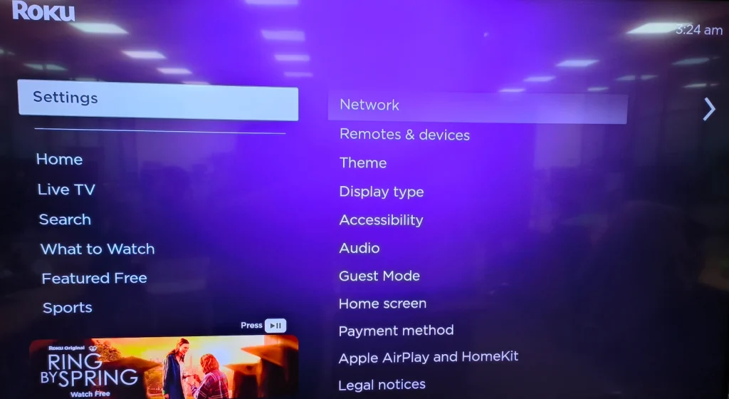 choose Settings on Roku TV