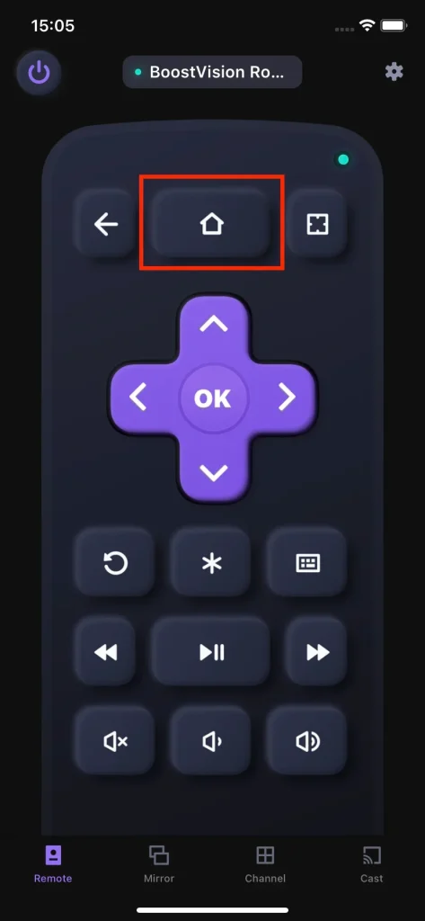 press the Home button offered by the Roku remote app