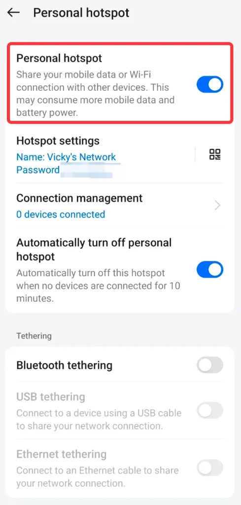 toggle on Hotspot on an Android phone