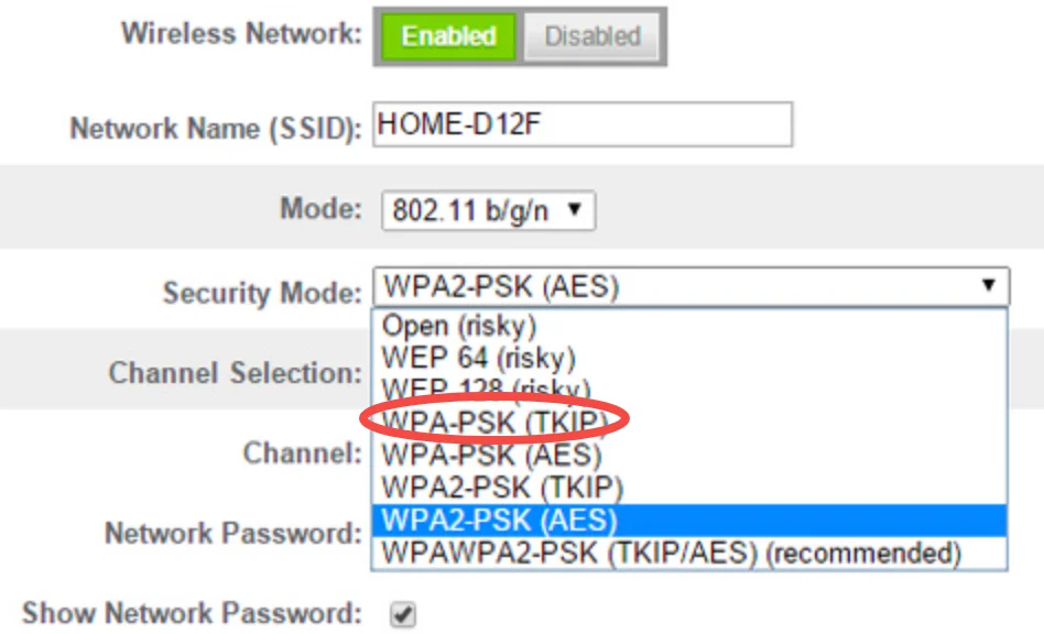 enable WPA-PSK [TKIP]