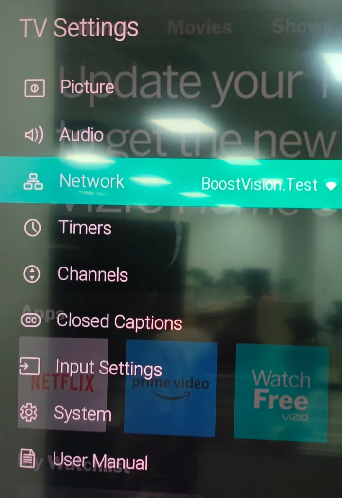 choose the Network option on Vizio TV