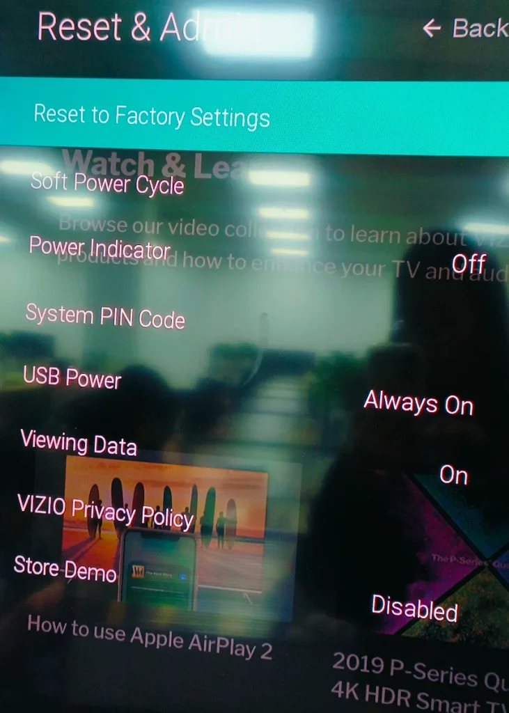 choose Reset TV to Factory Defaults