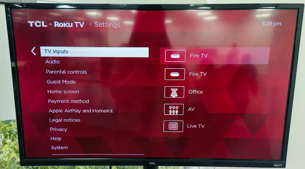 choose TV Inputs from the Roku Settings menu