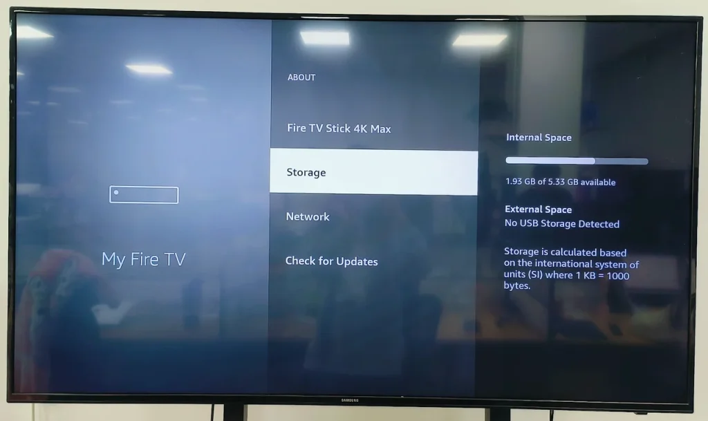 check the Firestick storage space