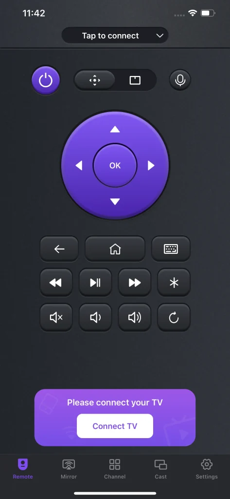 Connection button on Vizio TV Remote App