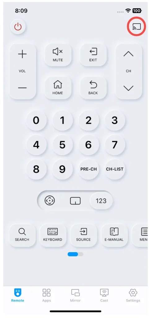 locate the Connect button on the remote app