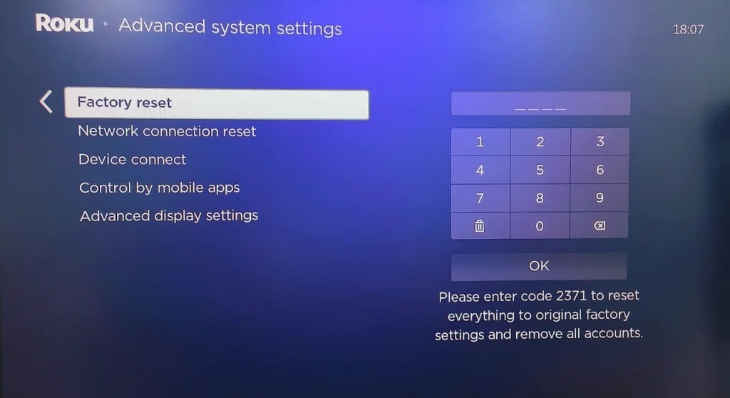 factory reset Roku