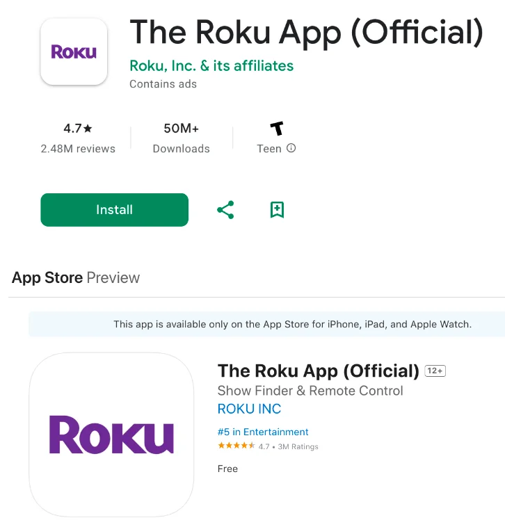 get the Roku app from the Google Play or App Store