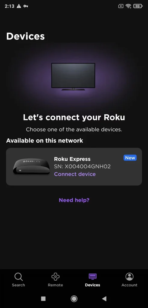 switch to the Devices tab on the Roku app interface