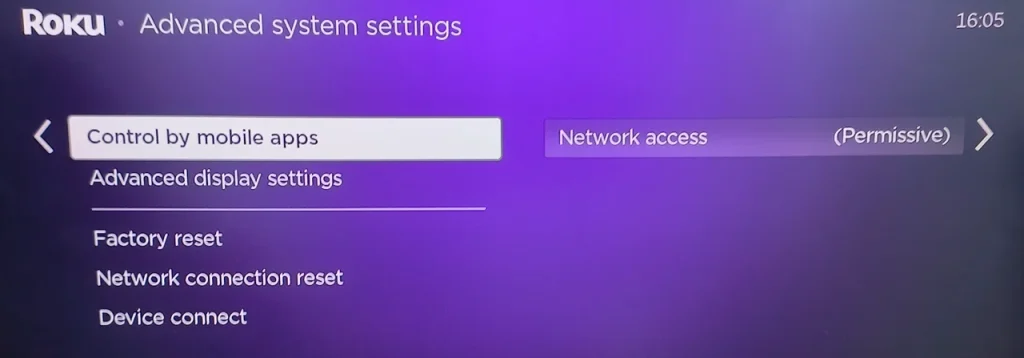 check the network access on the Roku device
