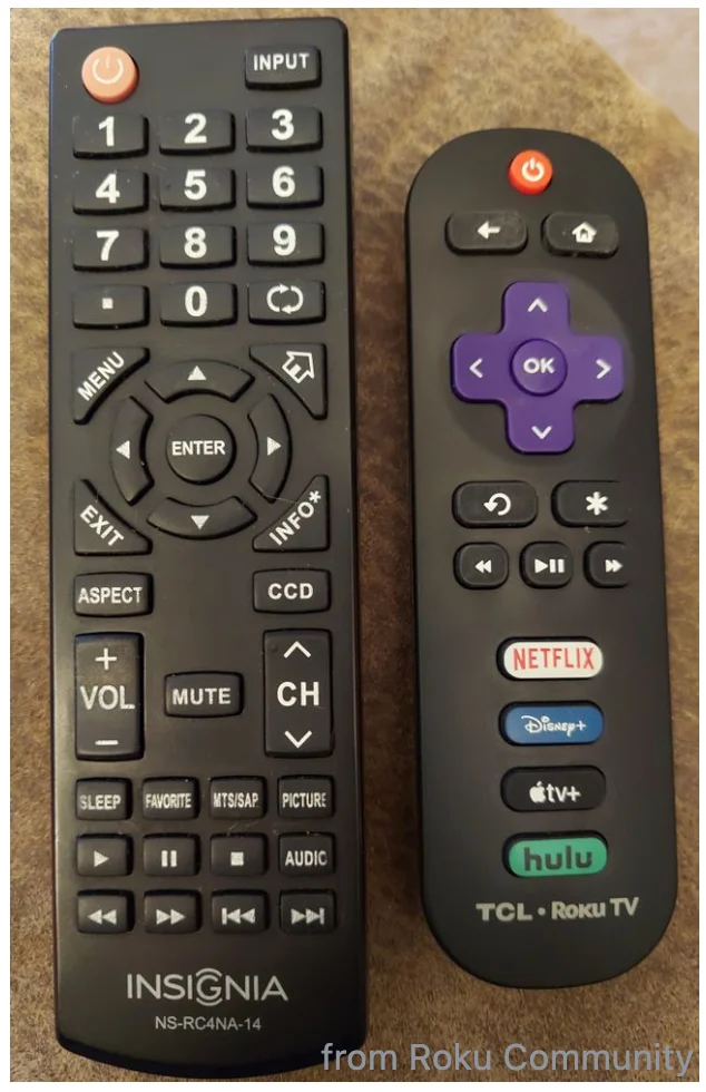 the Insignia remote and Roku remote