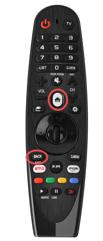 locate the Home and Back buttons on the LG TV Magic remote