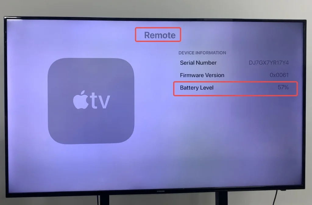 Battery Level shown on the Remote interface