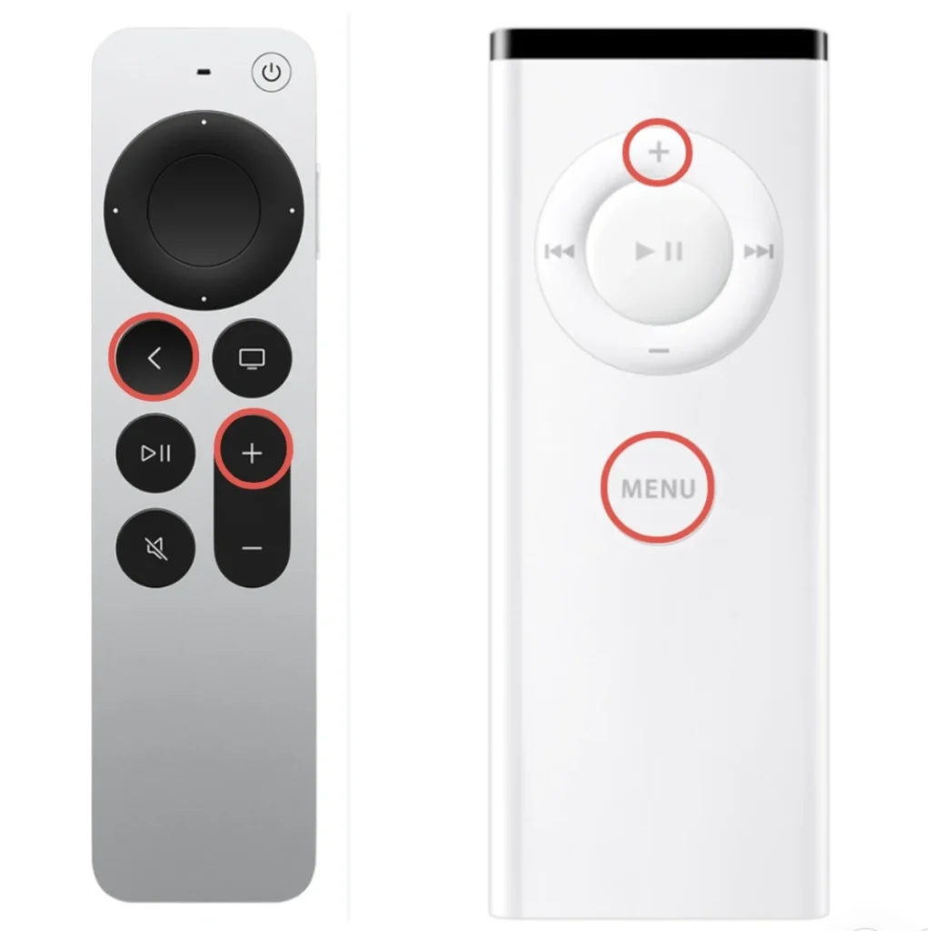 remote repair buttons on Siri Remote 3rd generation and white Apple Remote