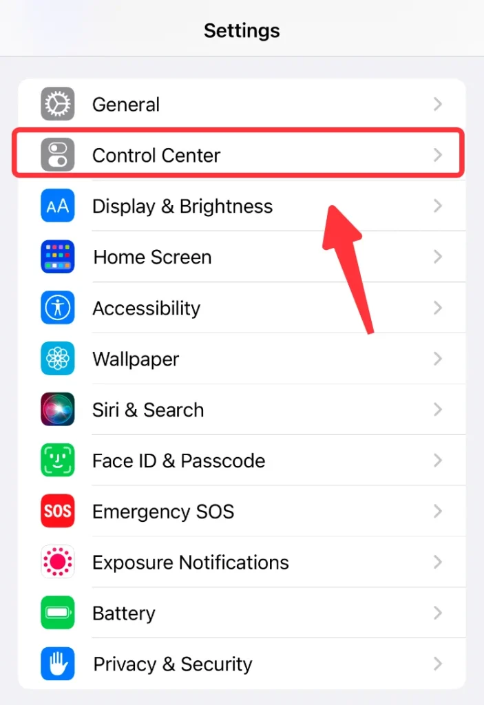 iPhone Control Center Setting