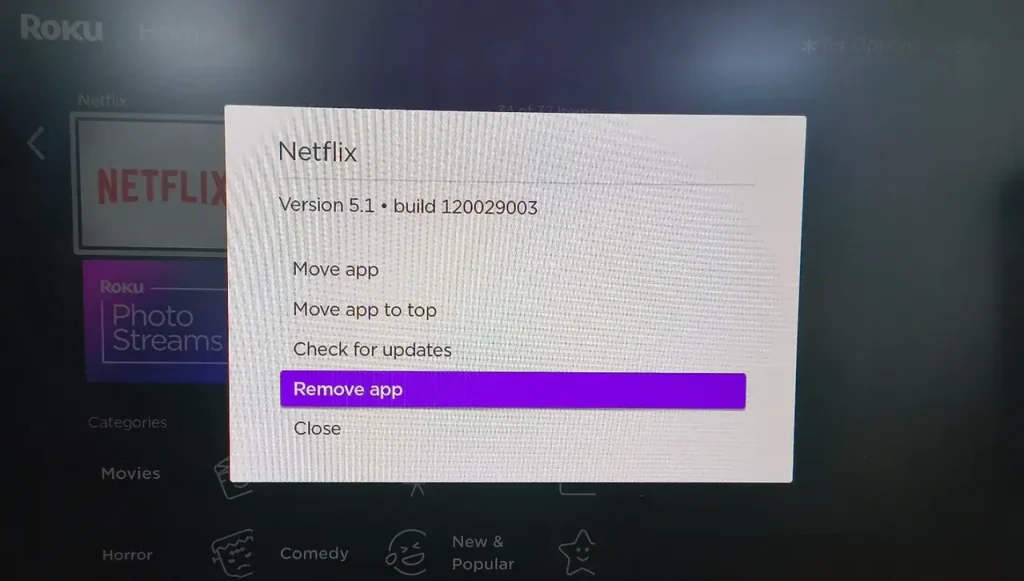 choose Remove app for Netflix app