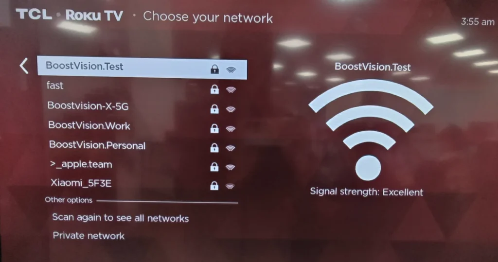 choose a WiFi network to connect to on TCL Roku TV