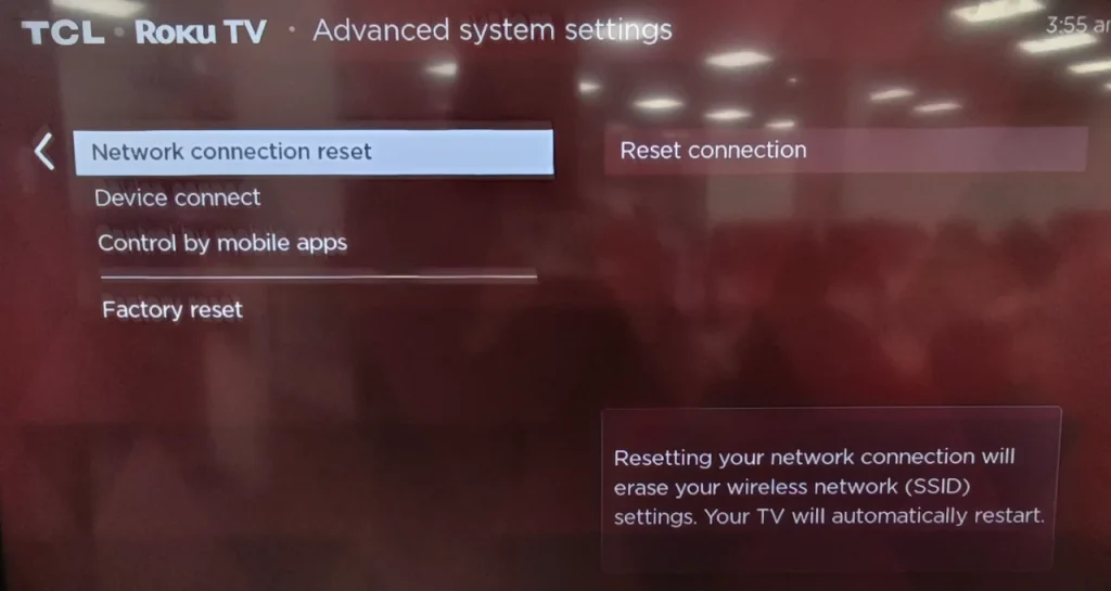 choose Reset Connection on TCL Roku TV