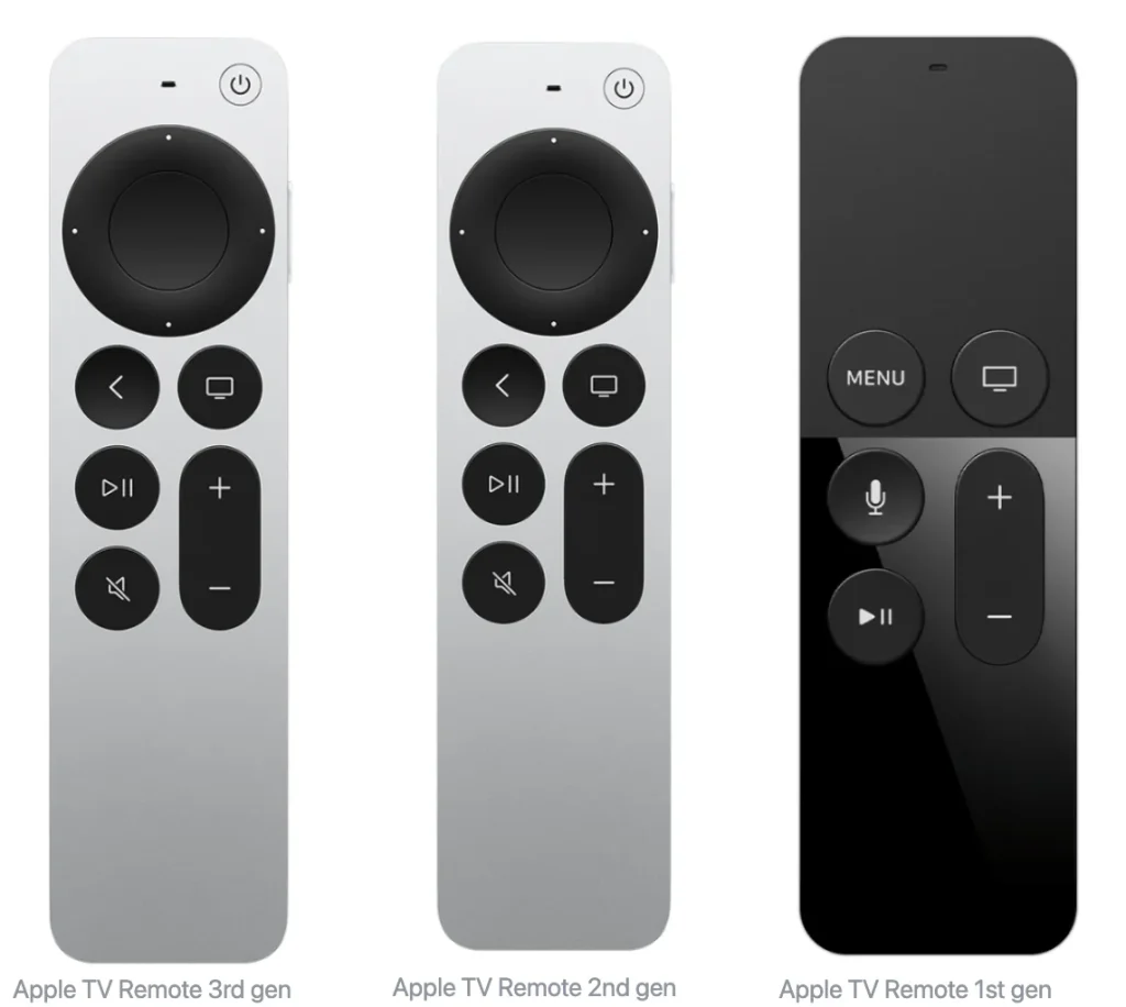 three generations of Apple TV Remotes