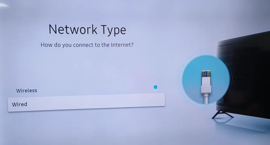 choose Wired (network connection) on Samsung TV