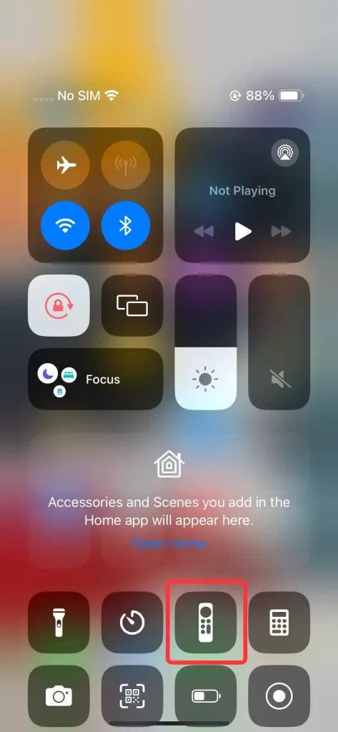 Apple TV Remote icon on an iPhone's Control Center