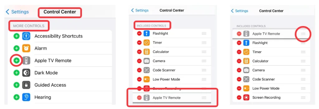 add Apple TV Remote feature to Control Center and move it to the front
