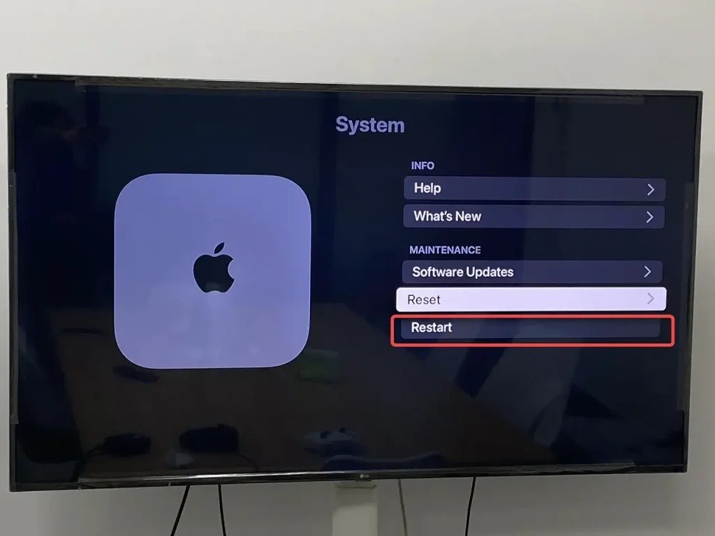 restart option of System on Apple TV