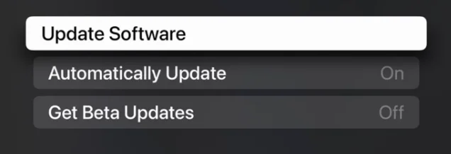 Update Software option on Apple TV