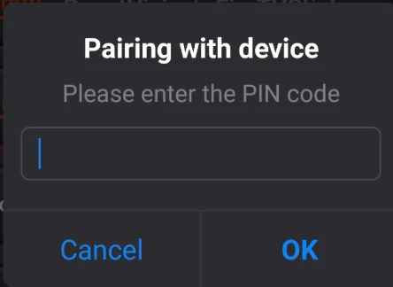 PIN code input prompt on the app interface