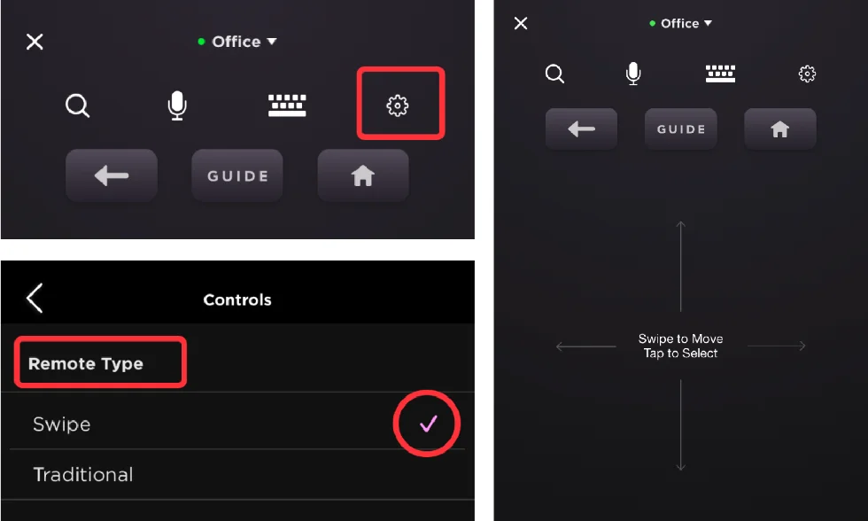 swipe remote type of The Roku App